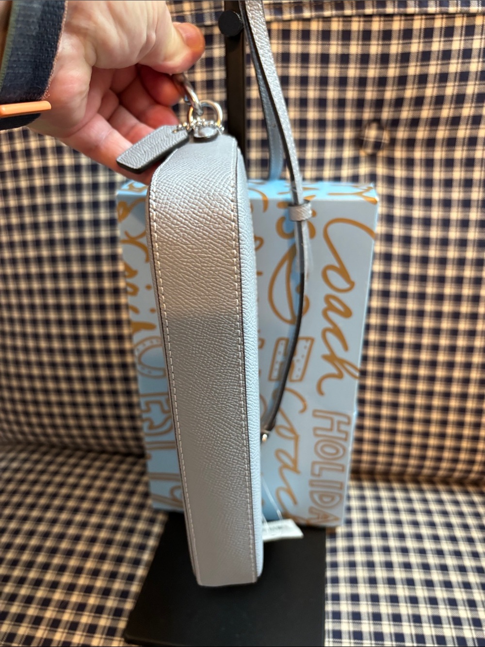 Coach Light Gray Pebbled Leather Crossbody with Silver 'C' Hardware - Picture 7 of 11